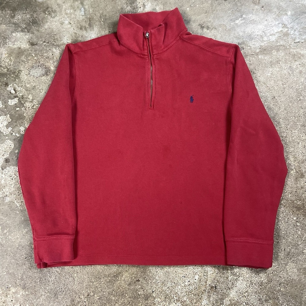 Vintage 90s Polo Ralph Lauren 1/4 Zip Size Large Red Pullover Blue Pony Logo